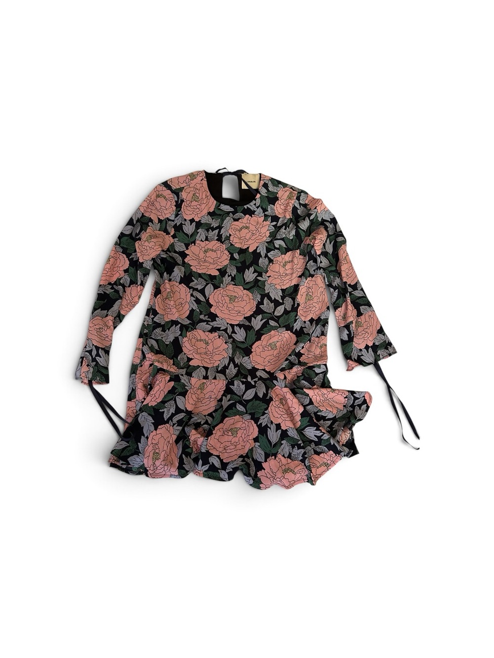 I Madeline Black Dress with Pink Rose Print